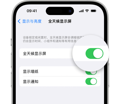 大方苹果15预约维修分享iPhone15如何设置全天候显示屏幕可见 